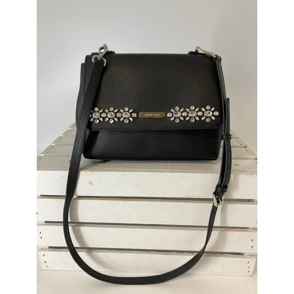 MICHAEL KORS SMALL SAFFIANO BEADED FLORAL CROSSBODY BAG ASIS